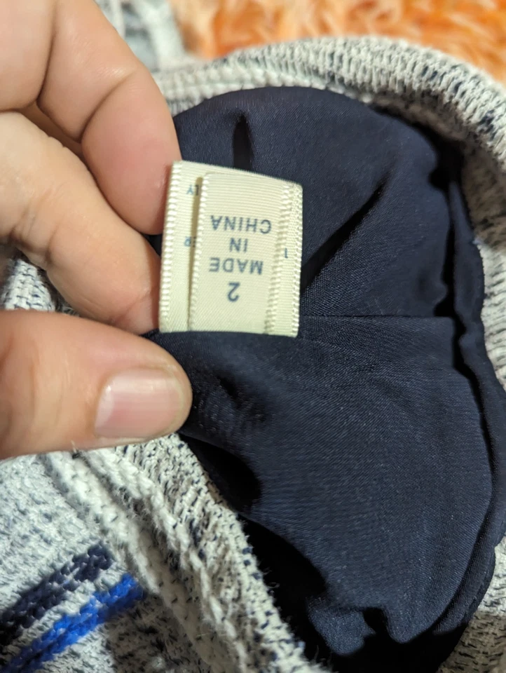 Pantalones Rebecca Minkoff Azul Gris Azul Marino Algodón Lino Rayas 2013 Pasarela Cruz Talla 2 Foto 4 de 4