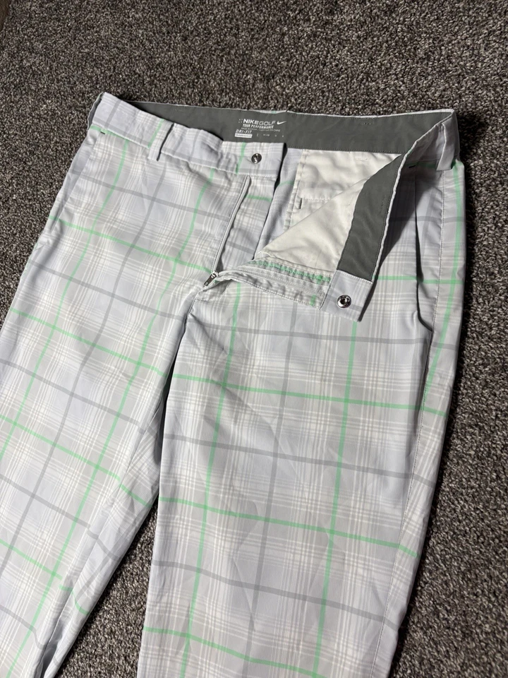 Nike Tour Performance Pants 34x32 Golf 509741 White Green Plaid Snap Zip - Image 3 of 4