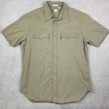 Levi  s Western Shirt Mens Medium Fitted Beige Pearl Snap Rodeo Cowboy