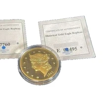 American Mint Historical 1861 24K Layered Gold Eagle Replica Coin w/ COA E02495