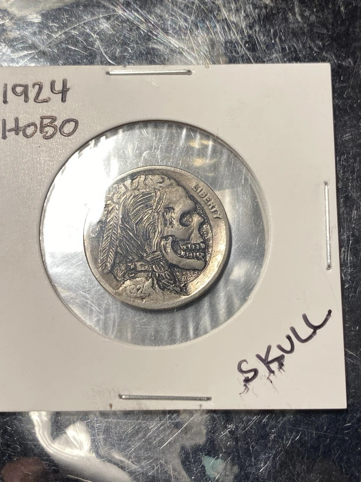 ¡Cráneo de níquel Hobo grabado a mano 1924!!! Foto 2 de 3