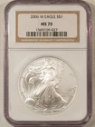 2006-W $1 BURNISHED AMERICAN SILVER EAGLE, 1 OZ .999 – NGC MS-70