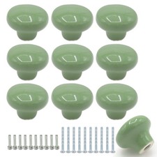 10-Pack Ceramic Cabinet Knobs Green 32mm Round Drawer Pull