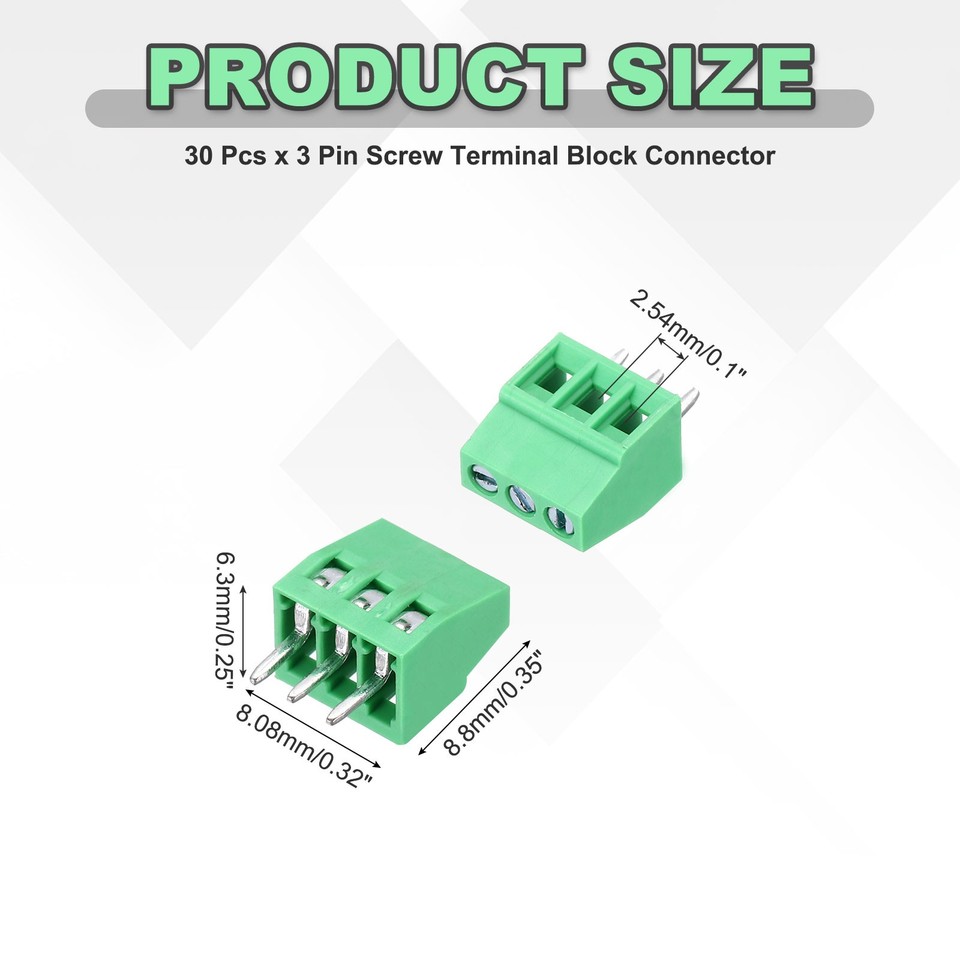 30PCS 3 Pin PCB Mount Screw Terminal Block Connector 2.54mm/0.1inch ...