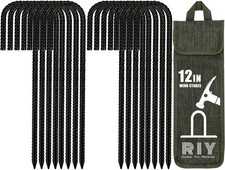Tent Stakes Heavy Duty High Wind Ground Anchors 12 Inch Galvanized Steel Reba...