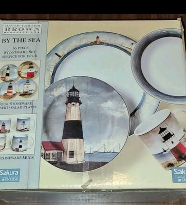 16pc Sakura Oneida By the Sea David Carter Brown Lighthouse Service/4 NEW 