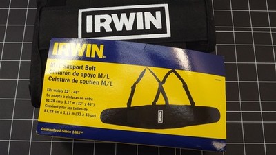 NEW Irwin Tools Back Support Belt w/ Shoulder Straps   Belt Size M/L (32'' 46'')