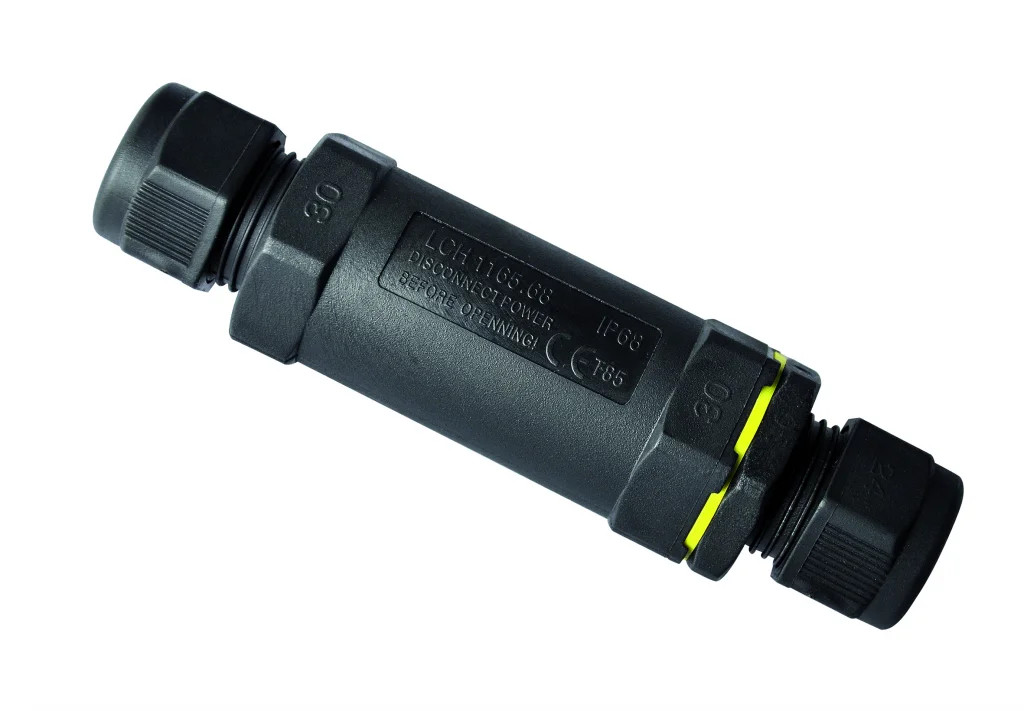 Inline Junction Black Waterproof Cable Connector IP68 3 Pole In-Line IP68-CON1