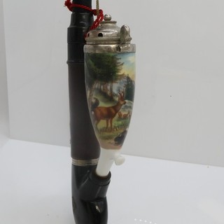Historische Rehfamilie Motiv Porzellanpfeife 18 / 34 cm F11