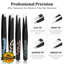 Tweezers Set Women's Facial Hair Grooming Kit Leopard Travel Case
