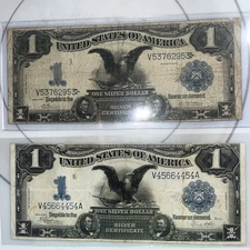 2  1899 $1 Black Eagle Silver Certificate Large Size, Circulated