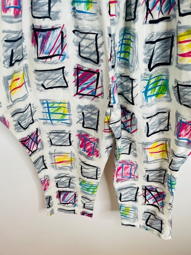 NOS VTG 80'S-90'S GOLDEN RAINBOW WHITE GRAPHIC ABSTRACT PRINT ROMPER JUMPSUIT*6 - Picture 2 of 5
