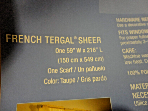 Designables French France Tergal Sheer Scarf in Taupe Color 59” W x 216" L New - Picture 13 of 22