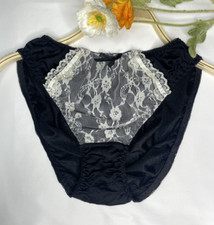 Vintage Sheer Black Nylon Panty Briefs Hip 38-41" Sz.7/L White Lace Sissy Bikini