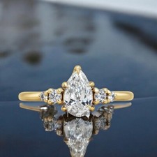 Pear Cut Lab Created Diamond Wedding Ring 1.30 Ct IGI Certified 18k Yellow Gold