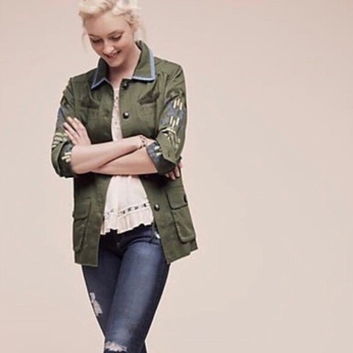 NEW ANTHROPOLOGIE HEI HEI EMBROIDERED GREEN UTILITY JACKET TOP MEDIUM - Picture 3 of 6