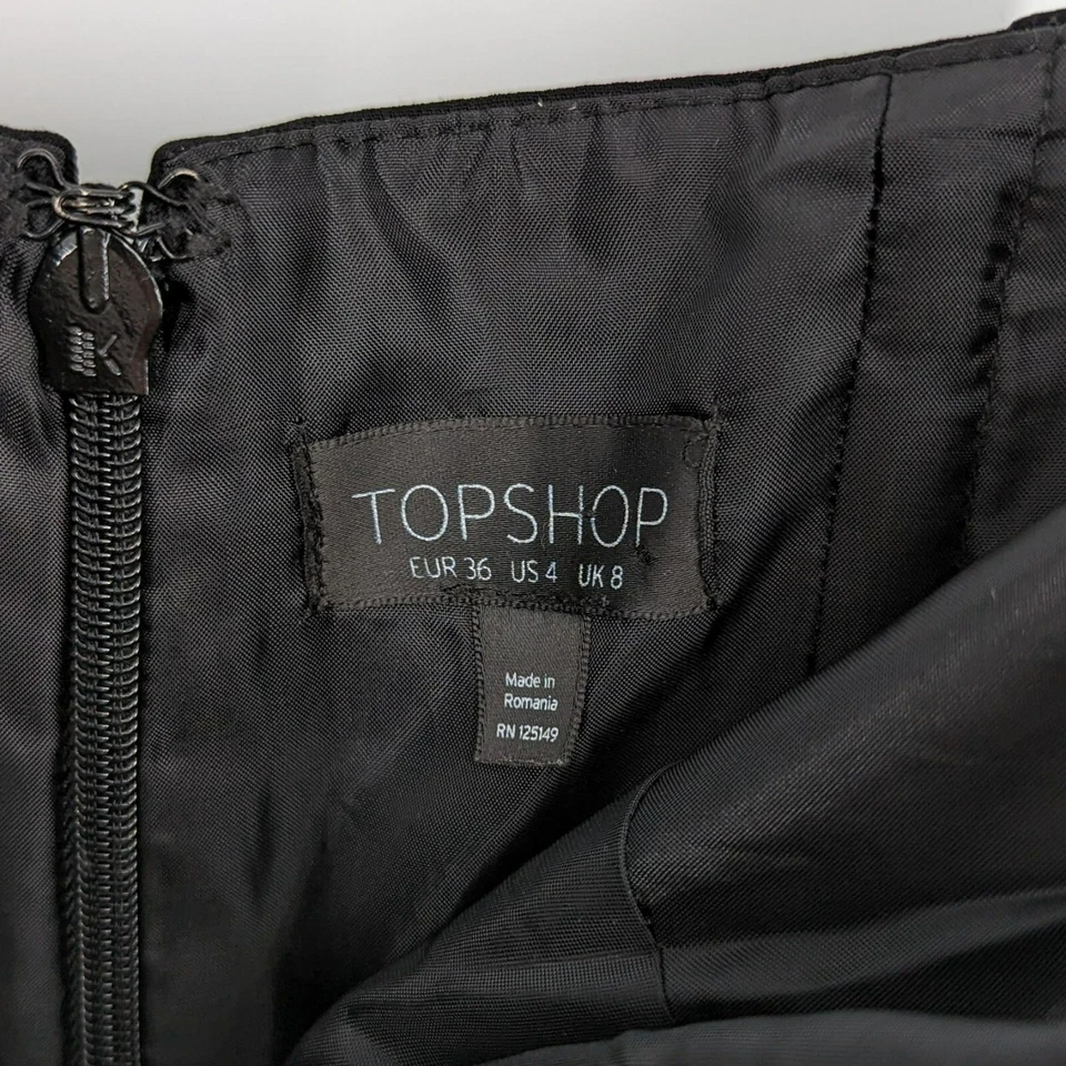 Topshop Jumpsuit 4 Black Strapless Boned V Neck Pleated Waist Zip Back Classic - Image 2 of 4
