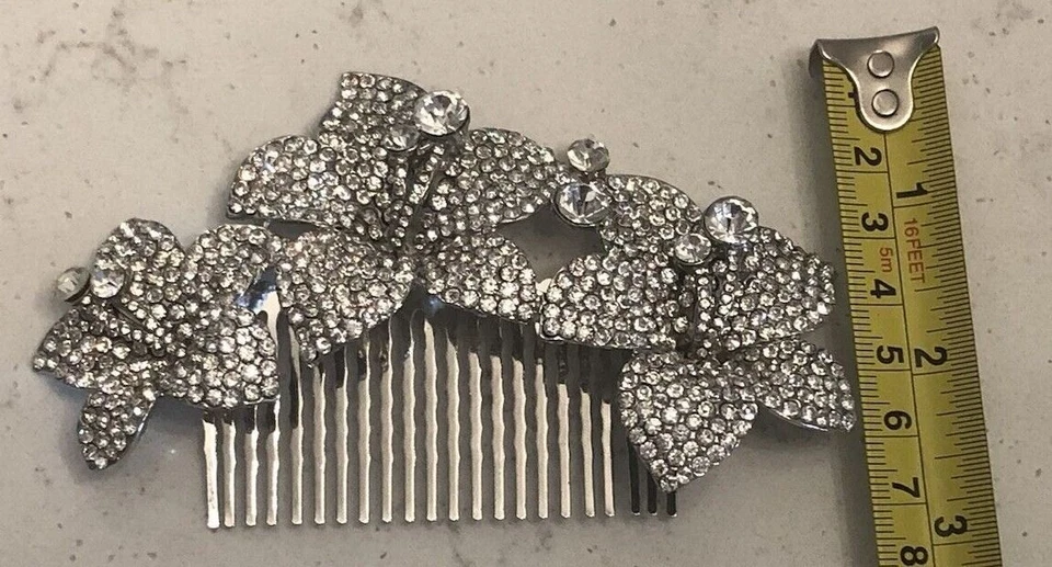 Bridal Hair Comb Floral Silver Austrian Crystal Prom Jewelry Accessory See Video - Image 4 of 4