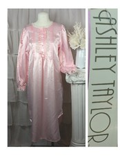 Ashley Taylor Vintage Pink Satin Nightgown Embroidered Cottagecore Size Small