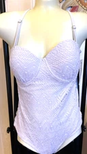 TINIBIKINI Womens Formed Cups-Crochet SWIM SUIT w/Cut-Outs-Size Large-White-NWT