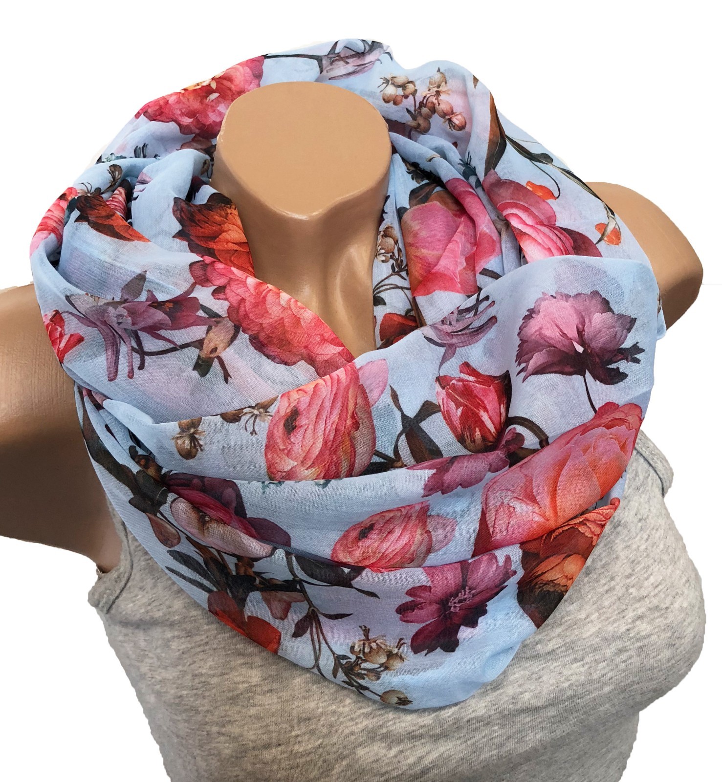 J26 Blumen Mandala Seidenschal - Sommer Loop Schal 165x50cm Farbverlauf