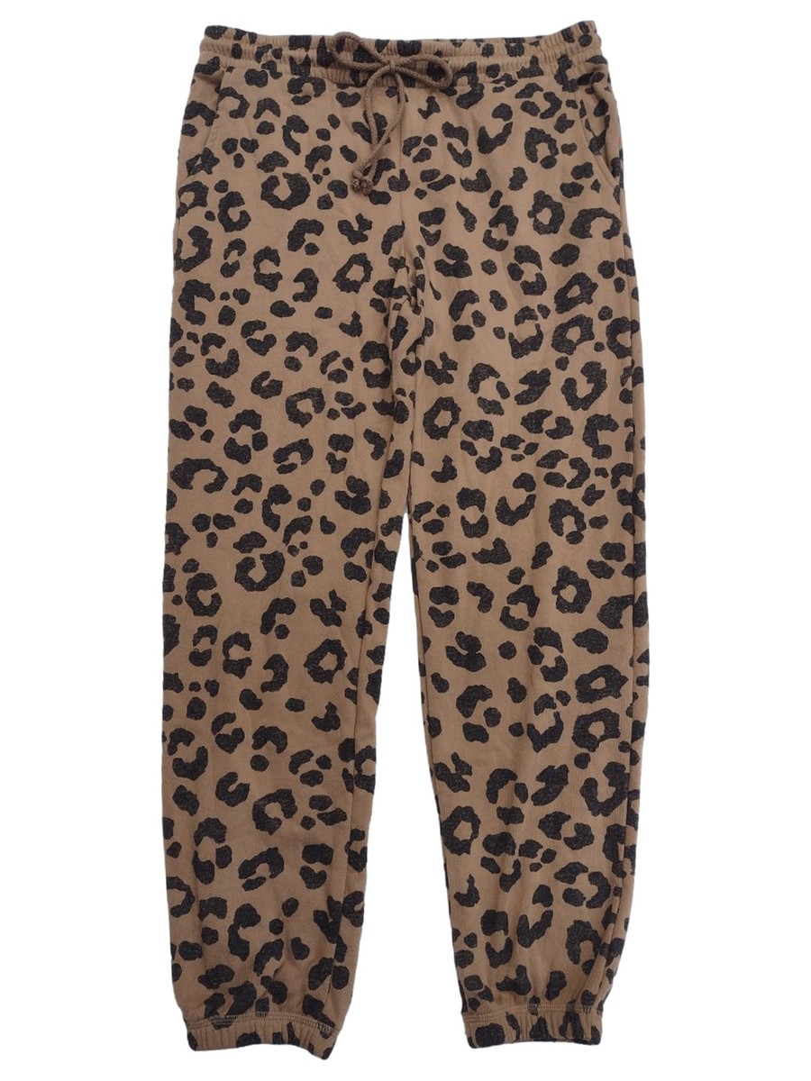 Womens Brown Leopard Print Sweats Joggers Sleep Pants Pajama