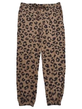 Womens Brown Leopard Print Sweats Joggers Sleep Pants Pajama Bottoms