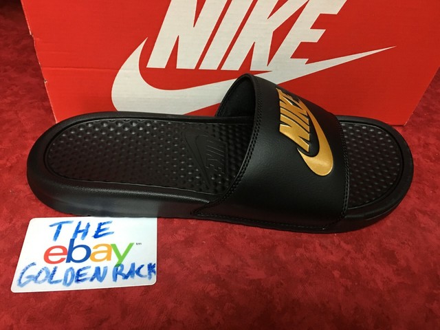 nike benassi slides red and gold