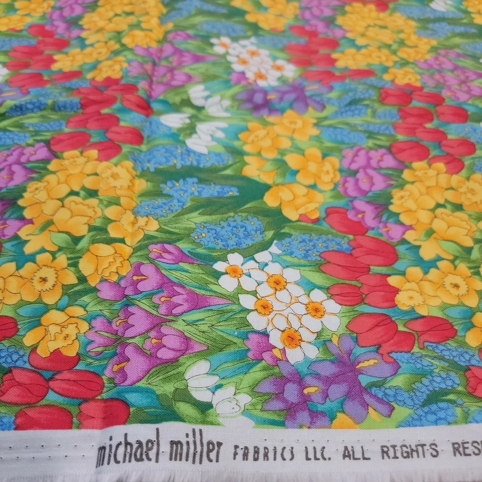 Vintage Michael Miller Fabrics Spring Blooms C-546 Flowers Floral 37.5 x 22.75" - Image 2 of 4