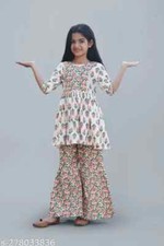 Indian Beautiful Girl Printed Cotton Top And Sharara Set For Kids Girls