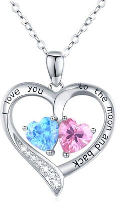 I Love Y Ou to the Moon and Back Necklace 925 Sterling Silver Heart Opal Moon St