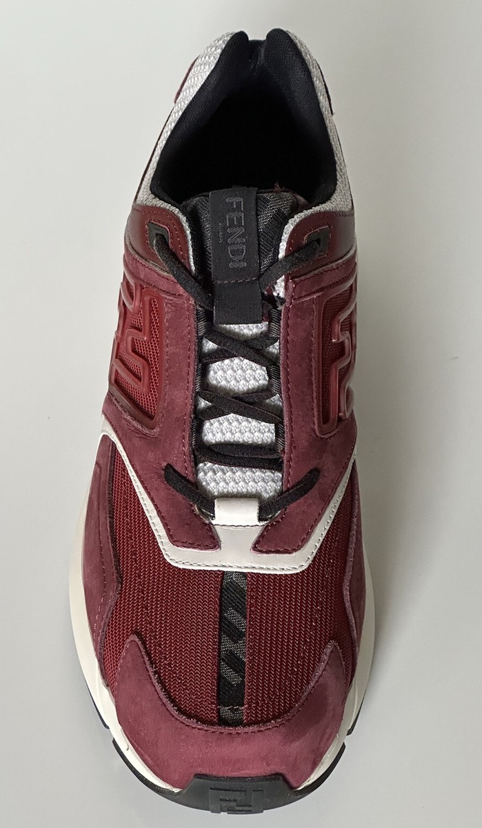 NIB $1100 Fendi FF Logo Fabric/Leather Burgundy Sneakers 12  display picture 3