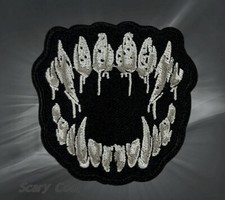 New Fangs Teeth Horror Gothic Embroidered Biker Iron On Patch