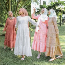 Kaftan Dubai Women Lace Long Dress Abaya Modest Muslim Robe Ramadan Gown Prom