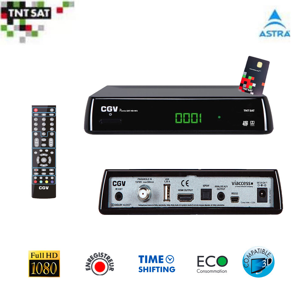 Récepteur TNT HD Premio Sat HD-W6 CGV avec carte TNTSAT pour satellite Astra 19.2°