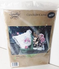 Vintage Roses Floral Flower and Lace Candlewick Kit Flowers Sampler Pillow 14x14