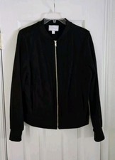 Womens Charter Club Black Long Sleeve Zippered Quilt Front Jacket Size M Medium