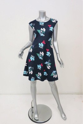 Draper James Floral Ponte A-Line Dress Navy Stretch Jersey Size Extra Small NEW