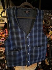 Vintage 90s Y2K Guess Georges Marciano Denim Button Plaid Vest Women s S
