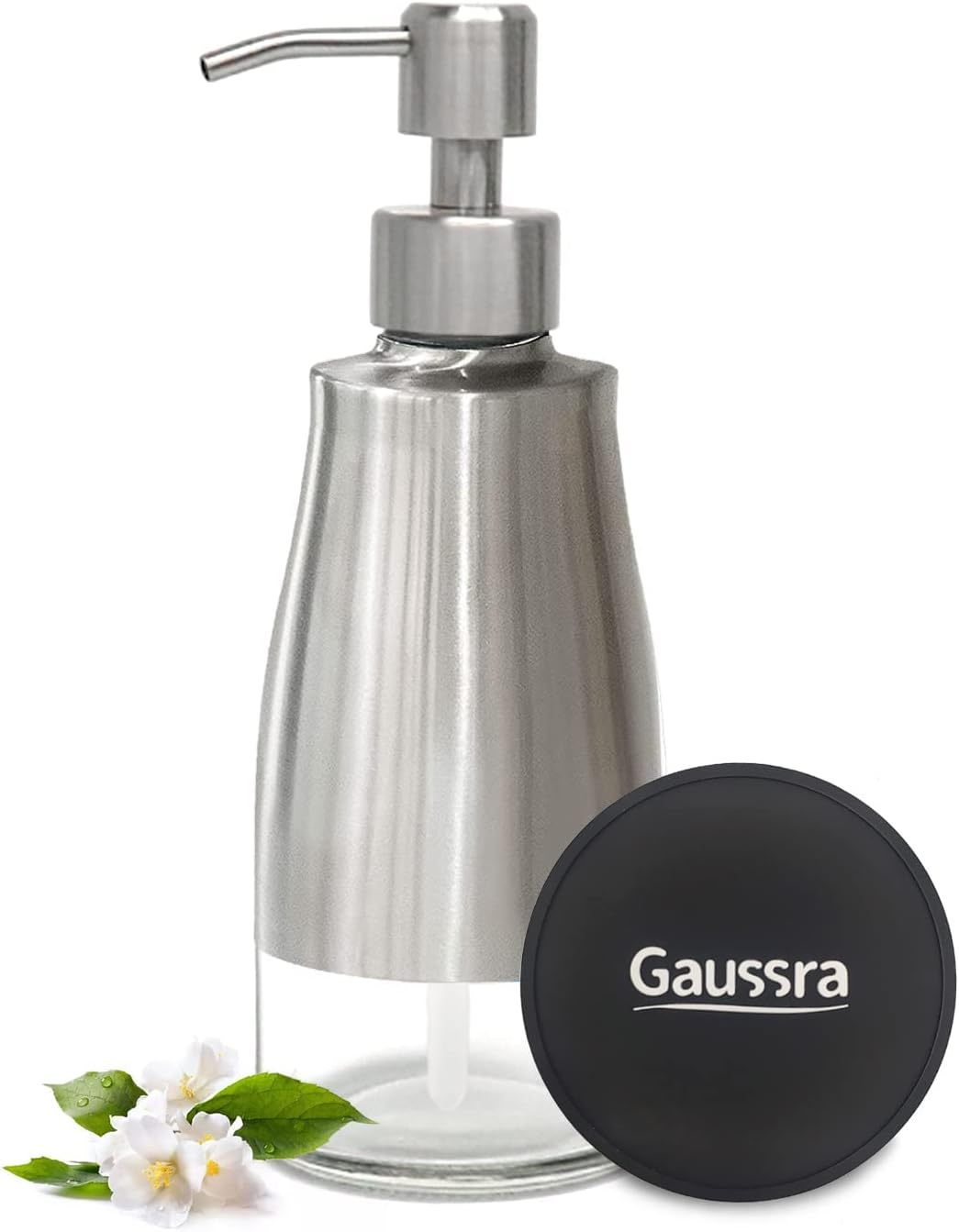 Soap Dispenser with Coaster and Stickers, Brushed Nickel Stainless Steel Case Gl-image