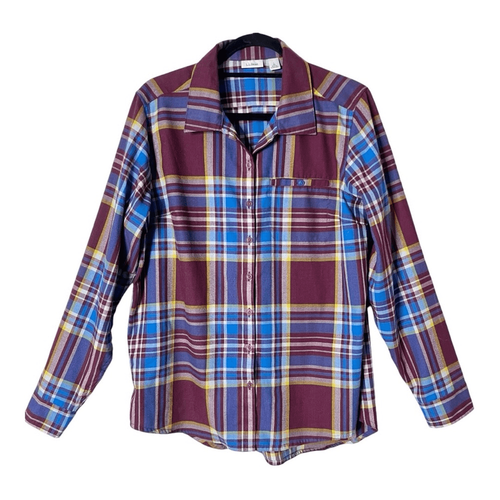 L.L. Bean Women's Wool Blend Maroon Blue Button Down Shirt Size Large