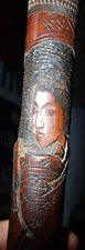 ANTIQUE HAND CARVED ADIRONDACK BAMBOO MAN MONKEY TREE WOOD WALKING STICK CANE US