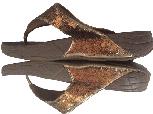 Fitflop Sandals Women 6UK Summer Get Workout Flip Flops Low wedge Brown Sequin - Picture 12 of 24