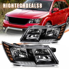Left+Right For 2009-2018 Dodge Journey Headlights Assembly Black Housing