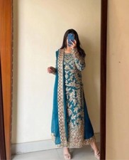 New Ethnic Faux Georgette Kurta Palazzo With Fancy Teal Blue Dupatta For Wedding