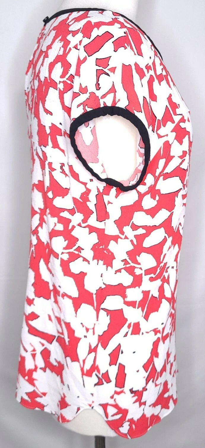 Camicetta tunica Kate Spade taglia 10 rossa nera bianca astratta floreale crepe top