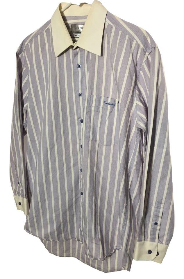 Camisa de vestir Pierre Cardin vintage años 90 XL lavanda púrpura rayas 100 % algodón Foto 3 de 4