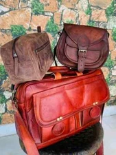 15" Men's Leather Messenger Bag Vintage Shoulder  Laptop Genuine 3 In 1 Combo