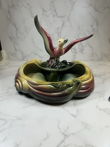 Vintage HULL Planter Flying Duck Bird 11” Green #104 - Art Pottery MCM