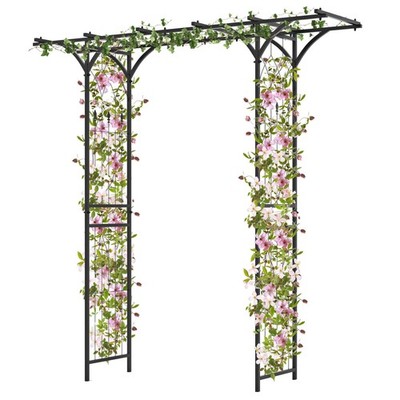 6.8 FT Flat Top Garden Arch w/ Trellises & Extended Roof for Climbing Plants